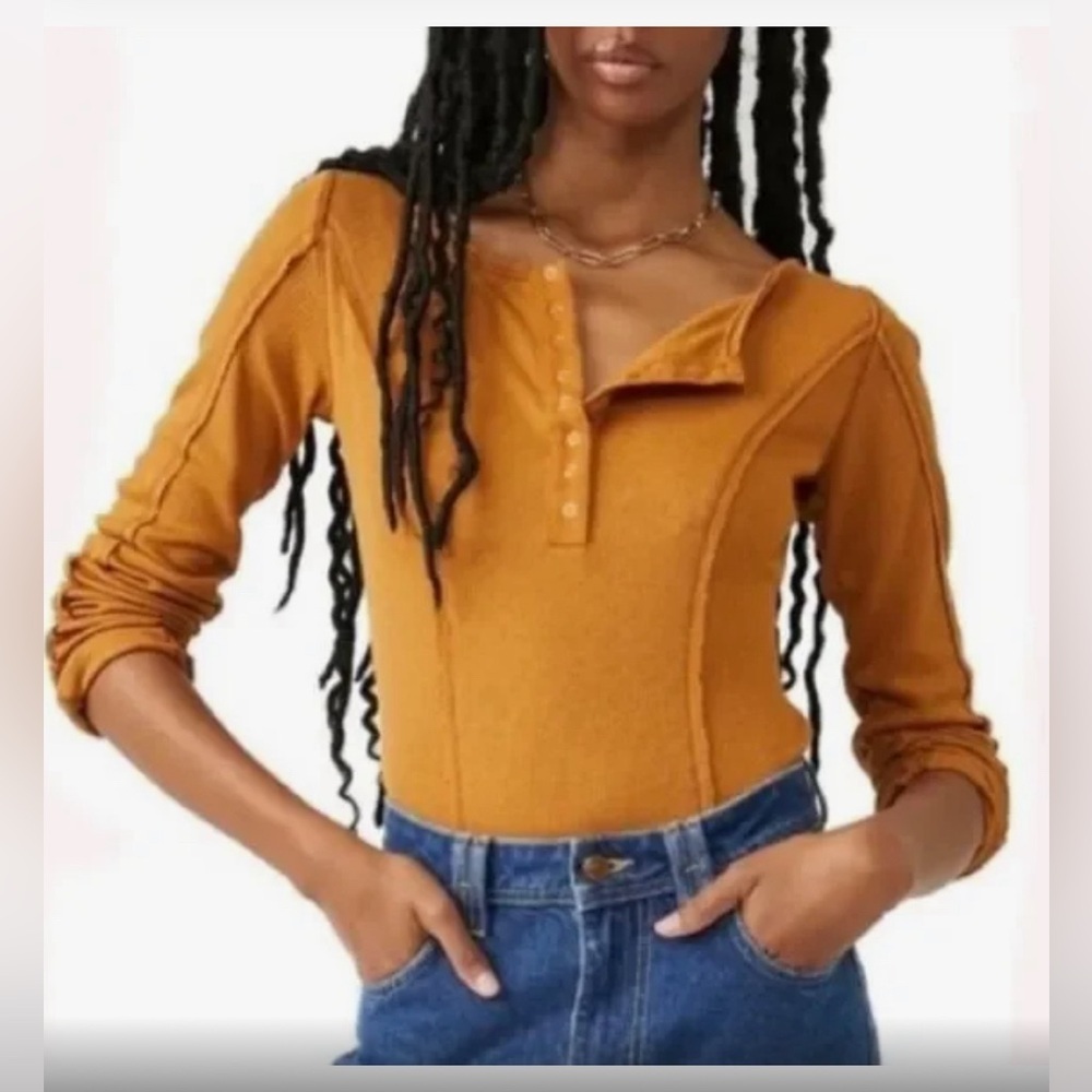 Mustard Long-Sleeve Henley Top - Women